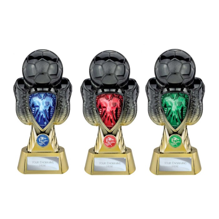 TOURNAMENT SHIRT COLOURED BLACK & GOLD TROPHY - 5 SIZES - 17CM TO 28CM